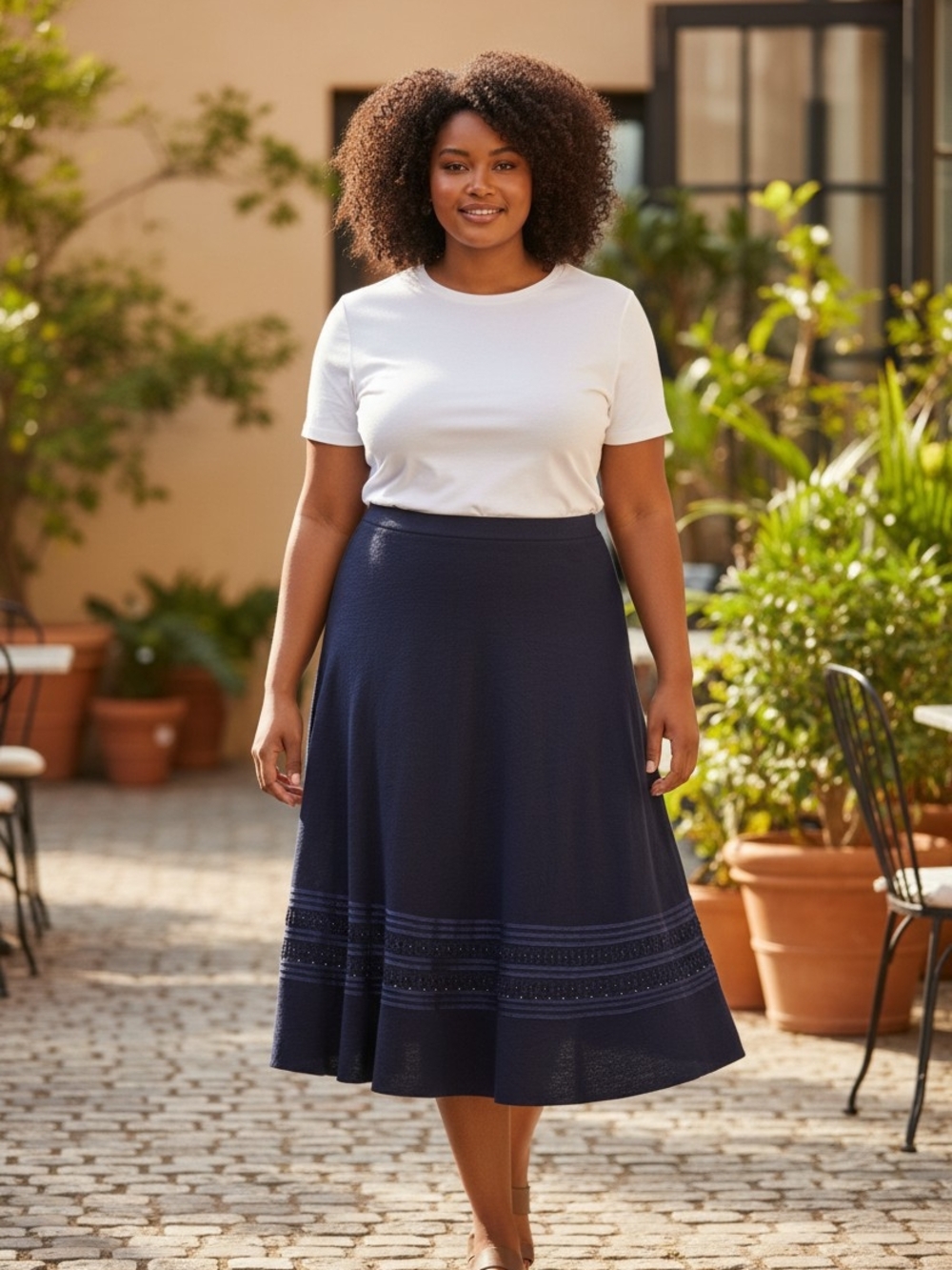 TanJay  Petites Navy Blue Textured A-Line Size 12P Midi Skirt